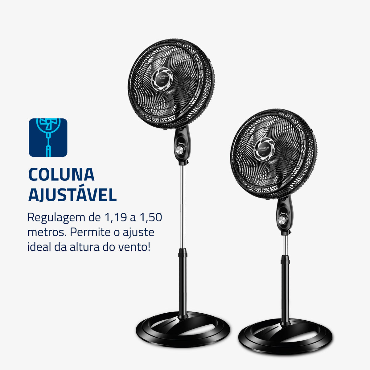 Ventilador de Coluna Mondial Turbo 40cm 8 Pás 3 Velocidades NVT-40C-8P-NB 140W