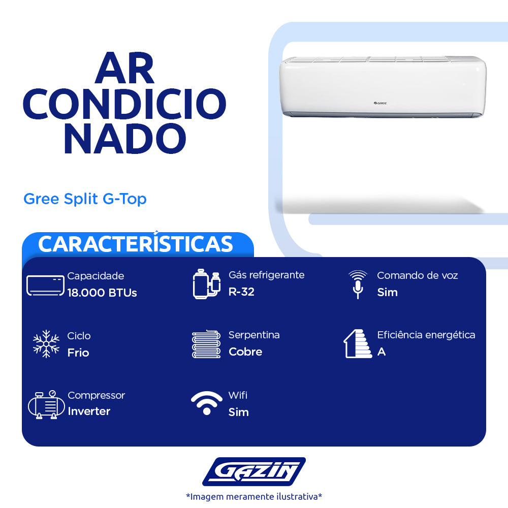 Ar condicionado Split 18.000 BTUs G-Top Auto Inverter Gree Frio