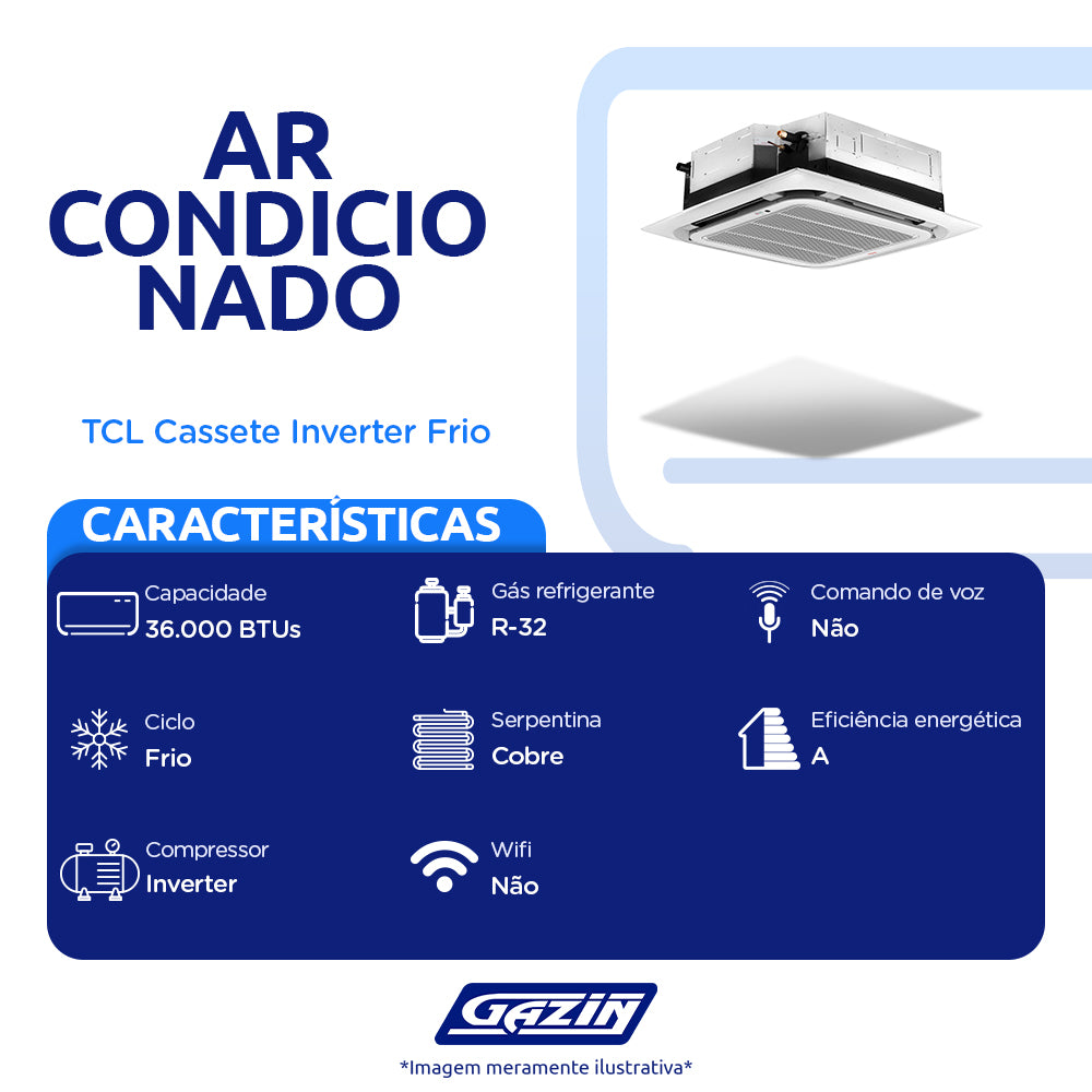 Ar-Condicionado Split Cassete Inverter 36.000 BTUs TCL Frio